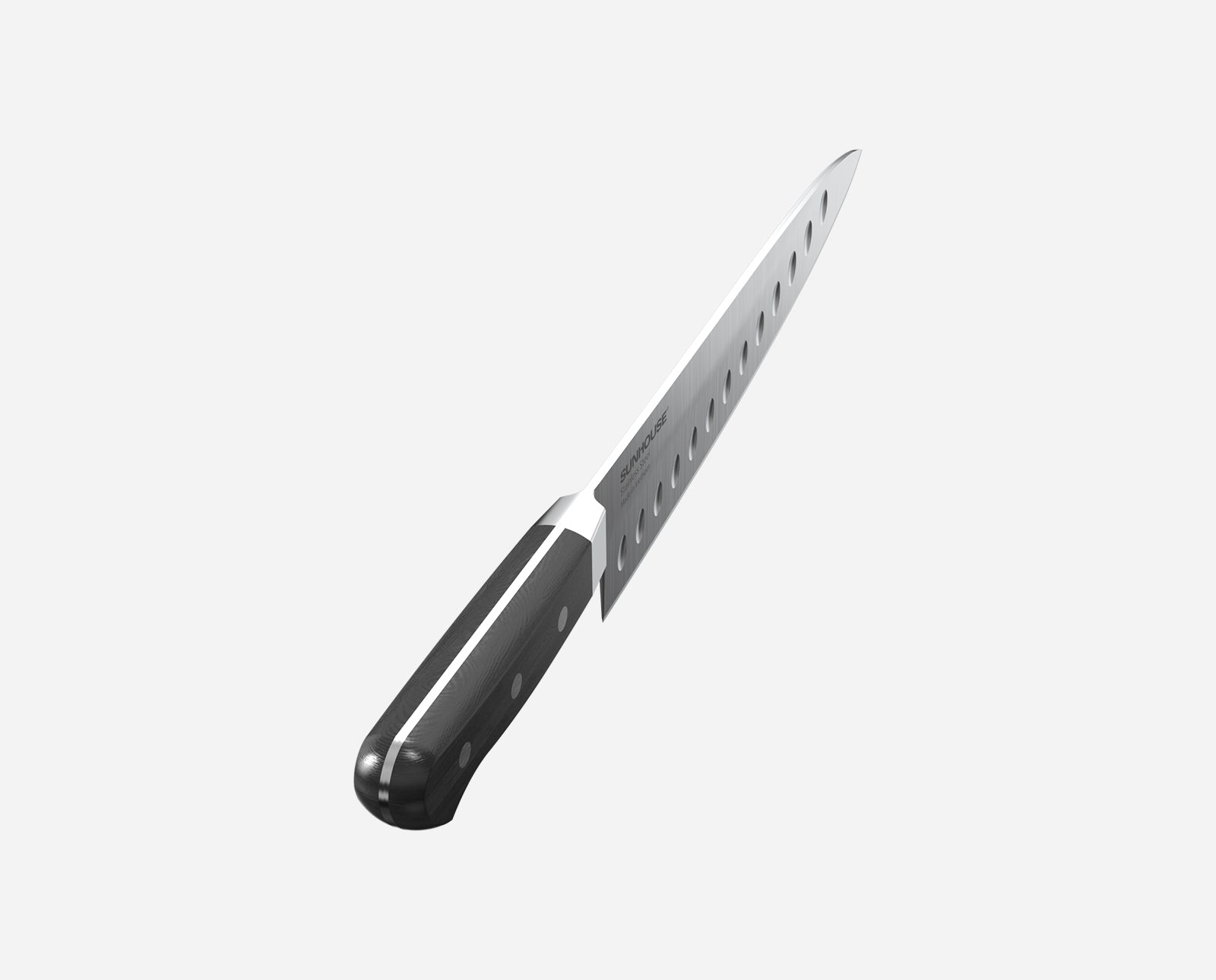 Sunhouse Knife with a black handle on a white background