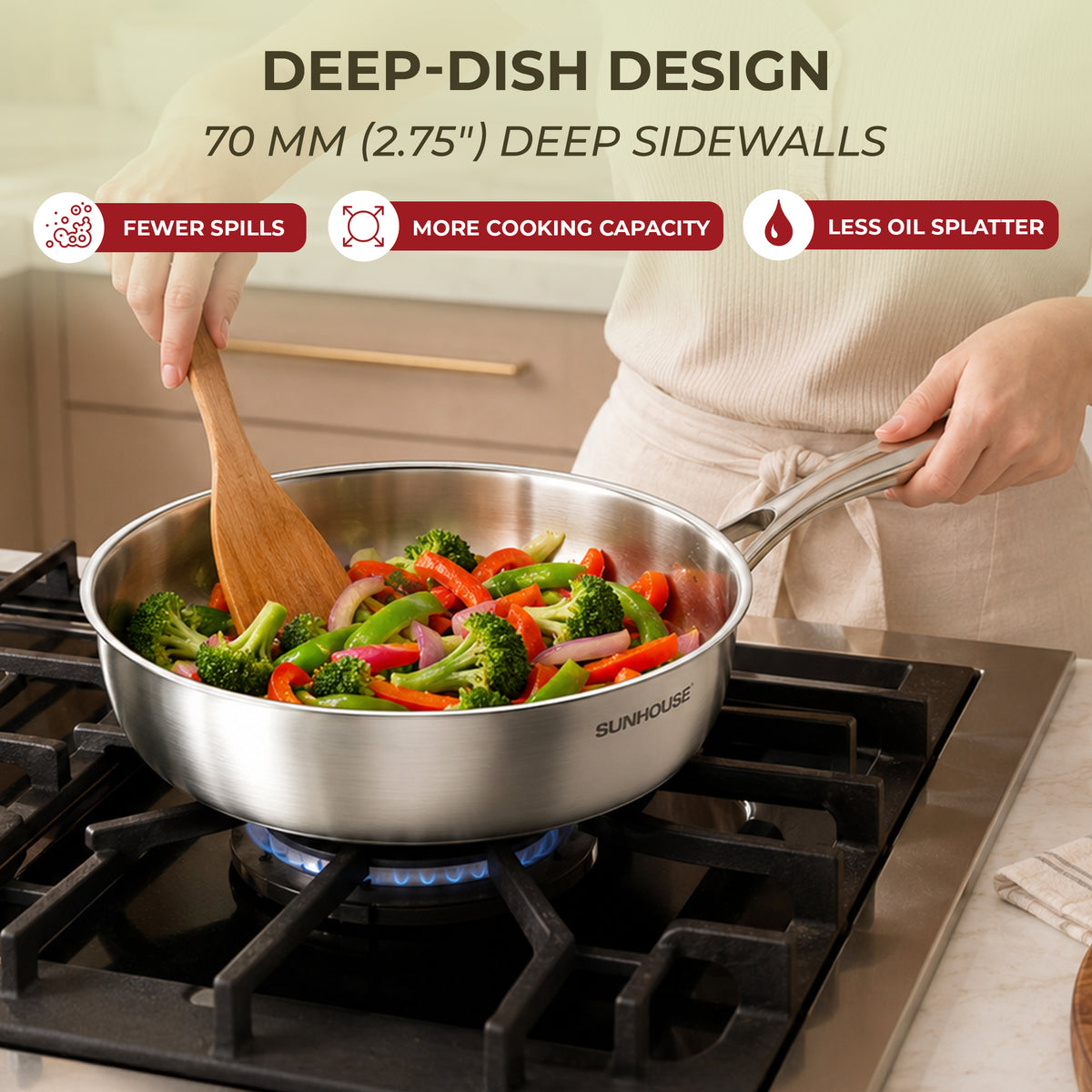 Sunhouse 11" Tri-Ply Stainless Steel Saute Pan with Lid