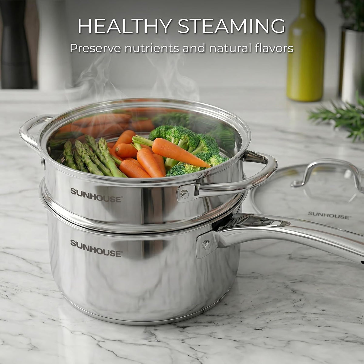 2-Quart Tri-Ply Base Stainless Steel Saucepan with Steamer Insert