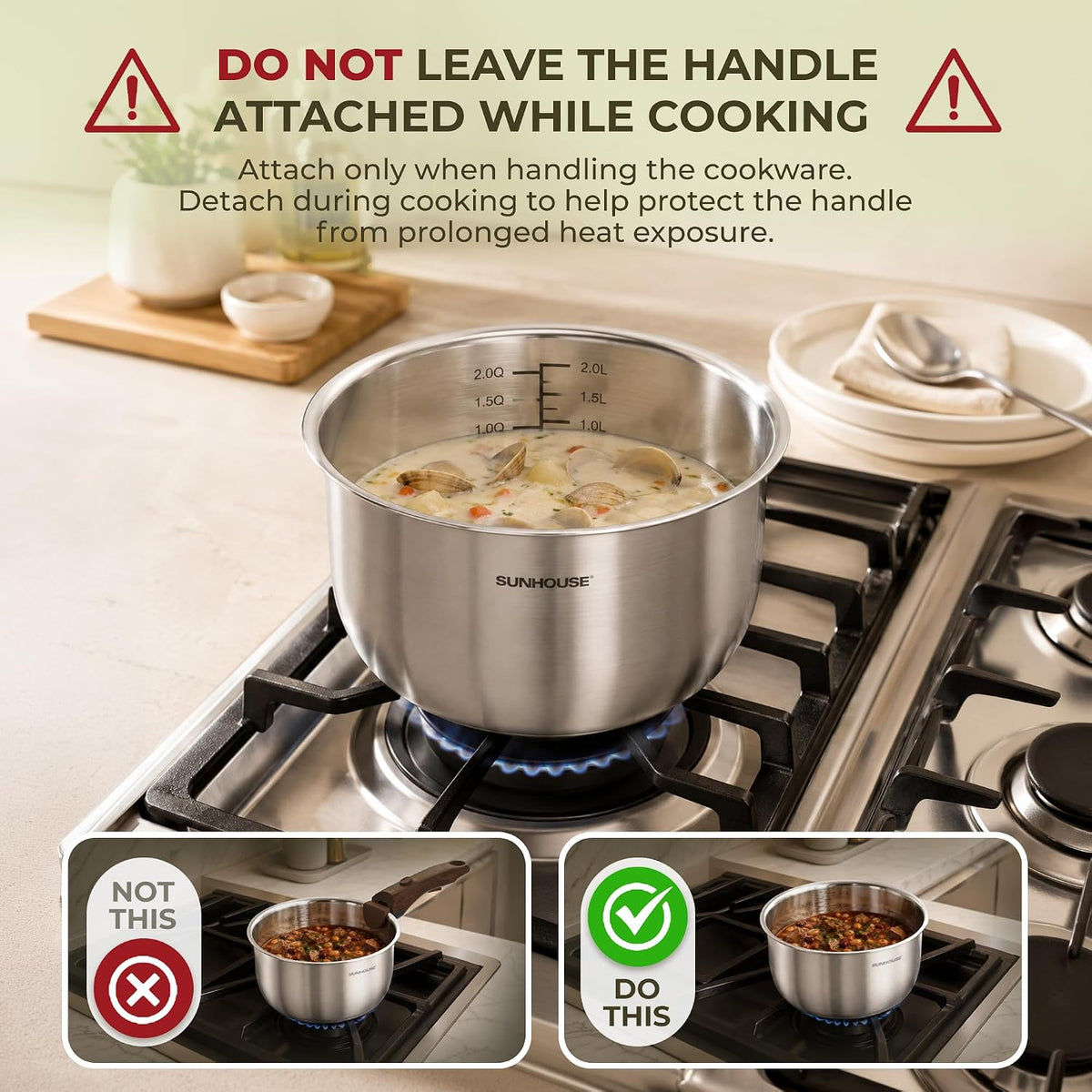  2-size stainless steel saucepan set with detachable handle 04
