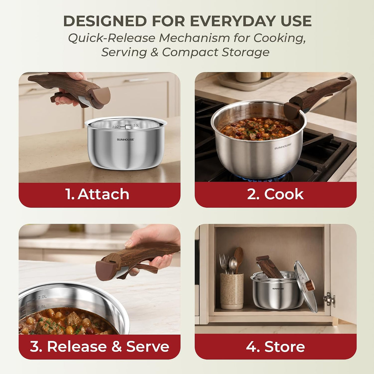  2-size stainless steel saucepan set with detachable handle 05