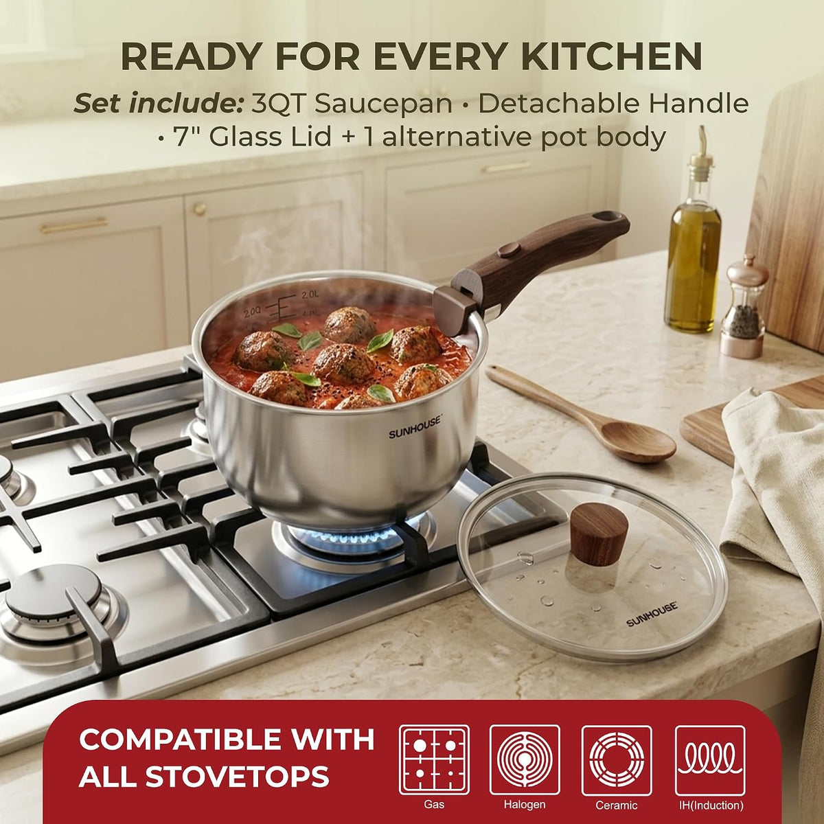  2-size stainless steel saucepan set with detachable handle 06
