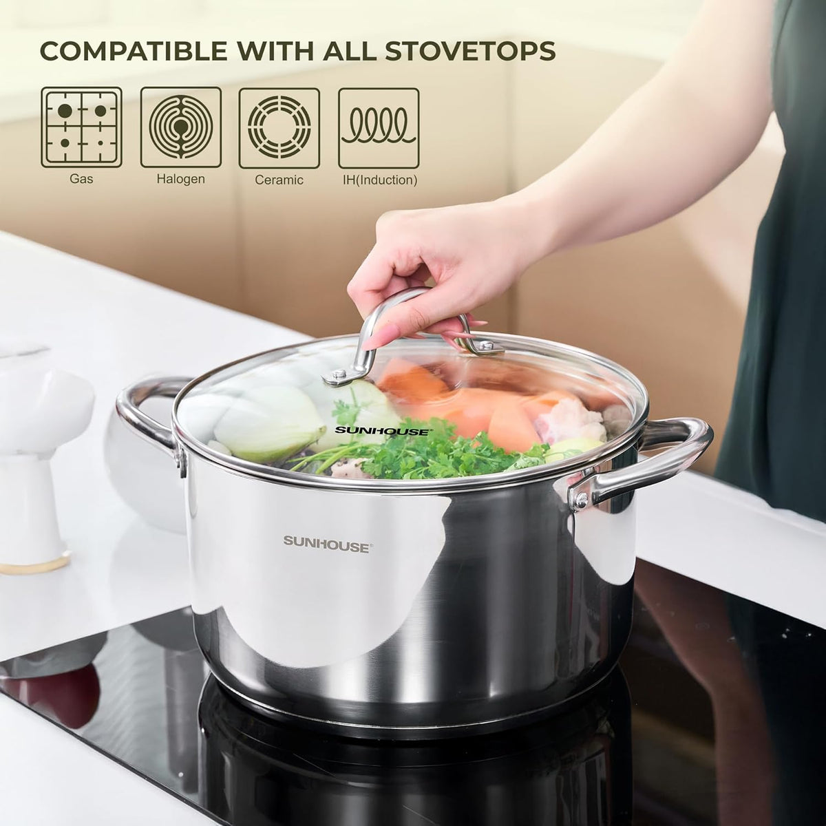 6-Quart Tri-Ply Base Stainless Steel Stock Pot with Glass Lid