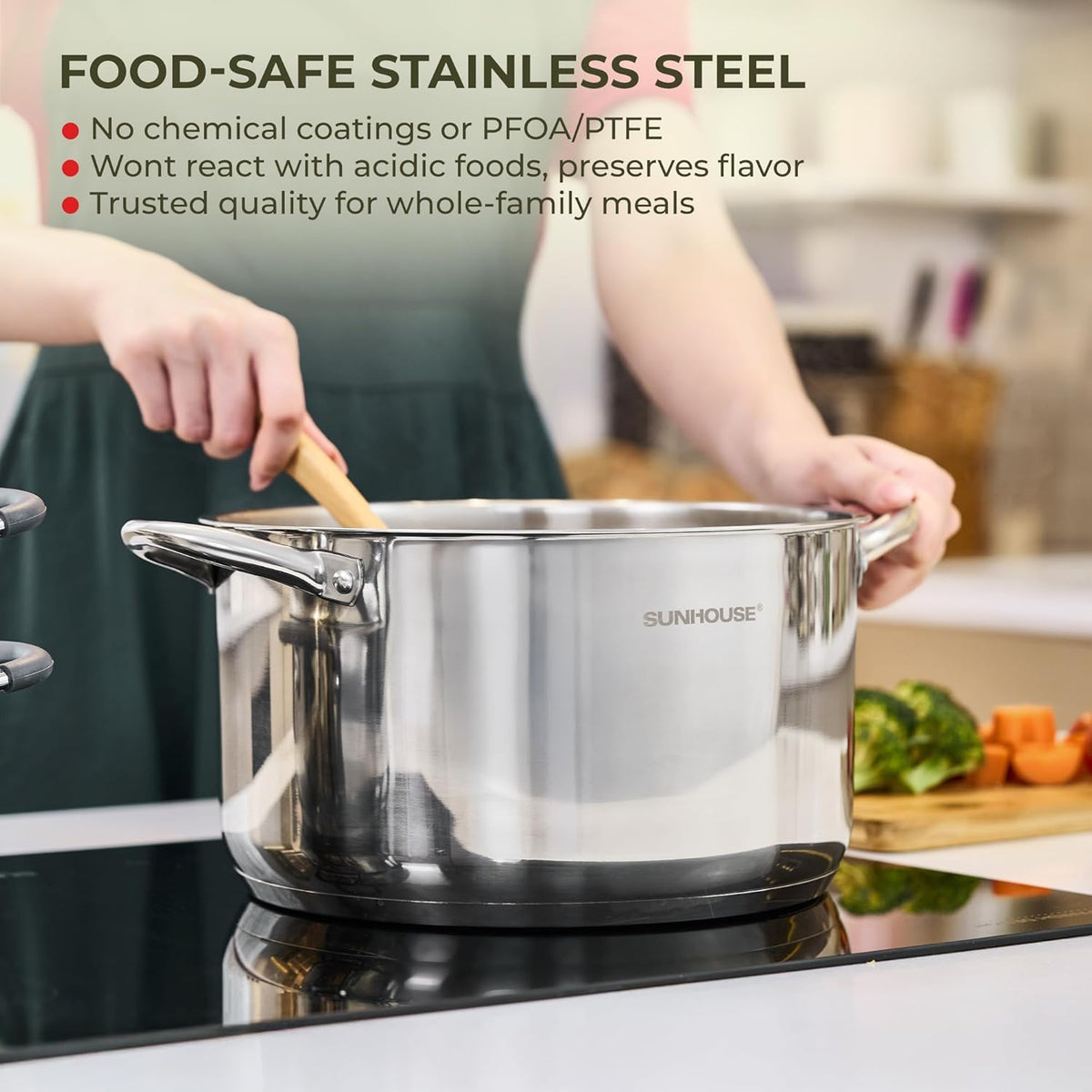 6-Quart Tri-Ply Base Stainless Steel Stock Pot with Glass Lid