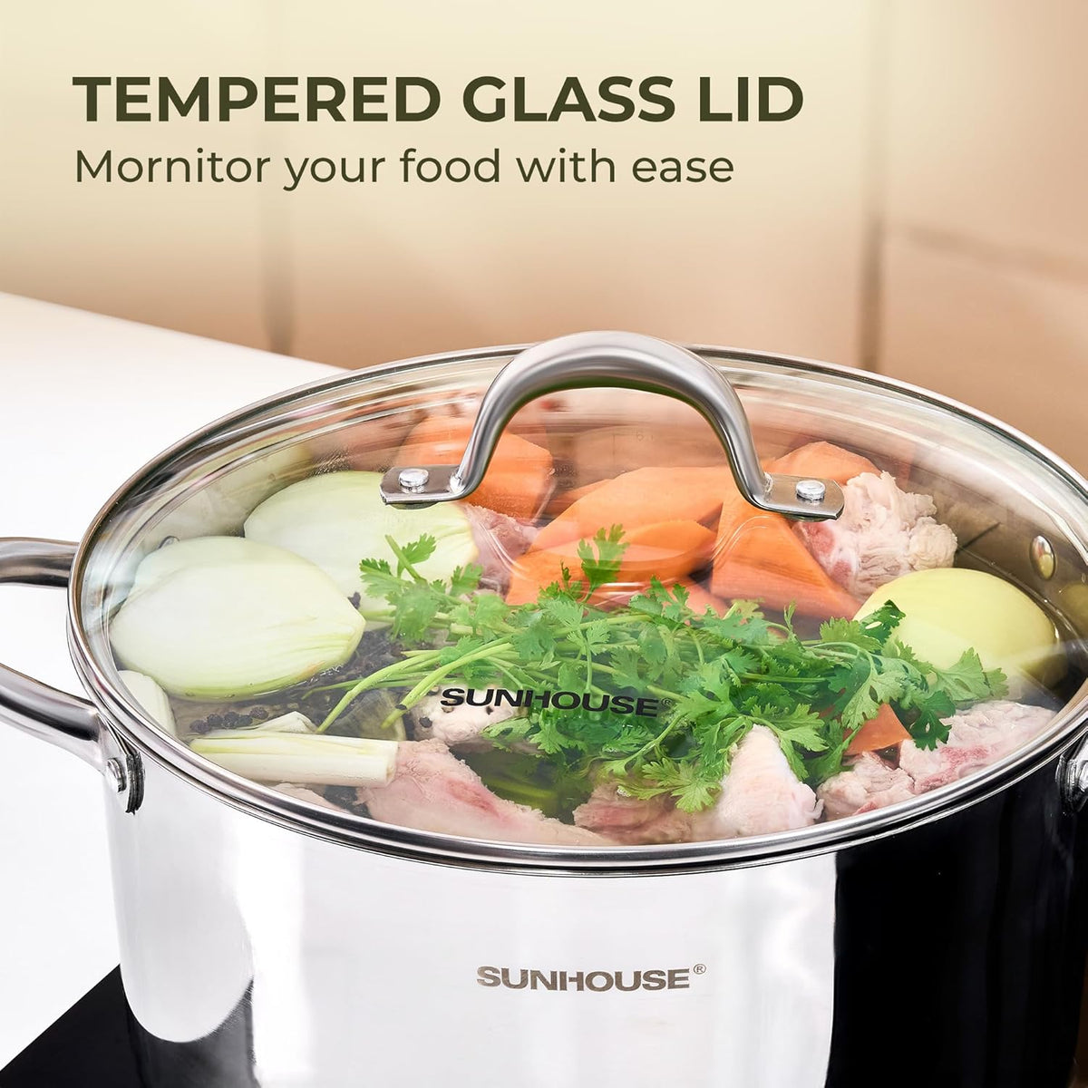 6-Quart Tri-Ply Base Stainless Steel Stock Pot with Glass Lid