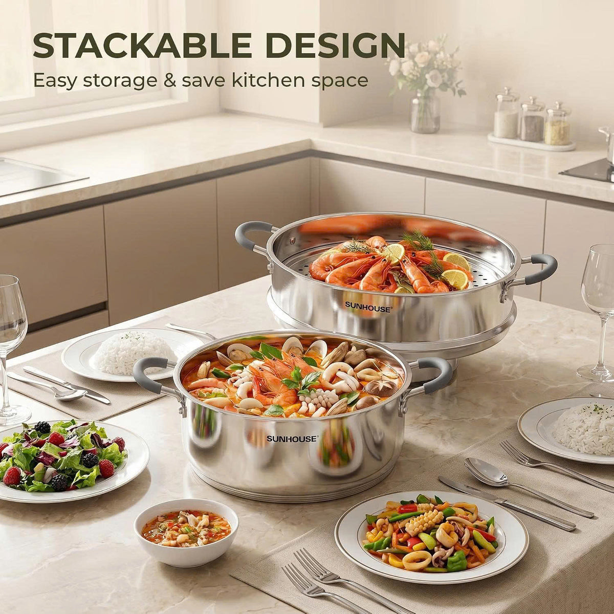 SUNHOUSE 6-Quart Stainless Steel Steamer Pot for Cooking