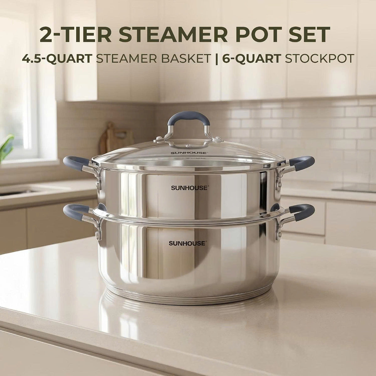 SUNHOUSE 6-Quart Stainless Steel Steamer Pot for Cooking