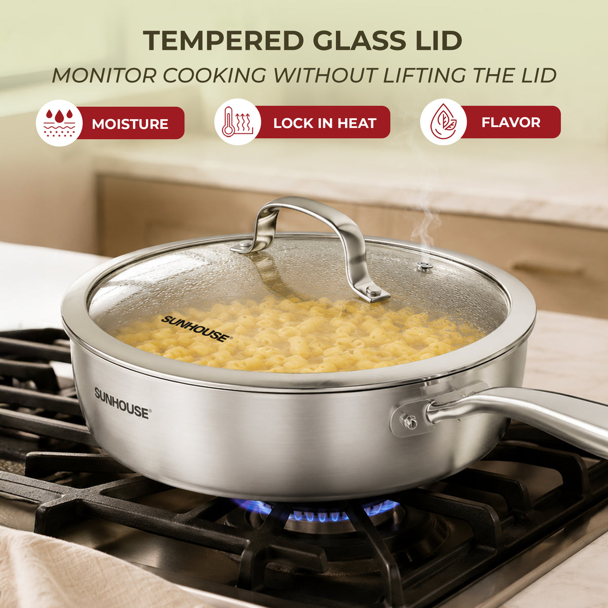 Sunhouse 11" Tri-Ply Stainless Steel Saute Pan with Lid