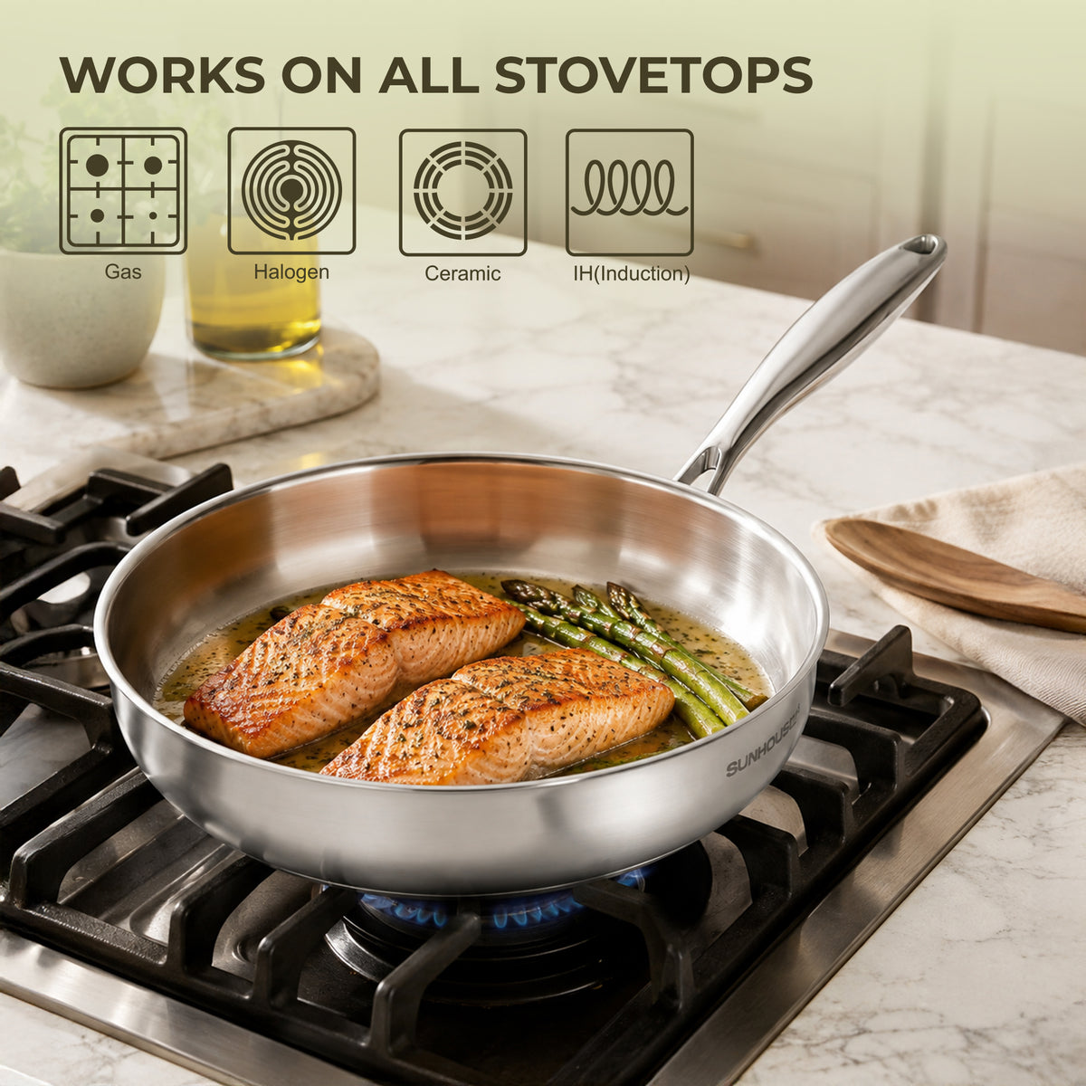 Sunhouse 11" Tri-Ply Stainless Steel Saute Pan with Lid