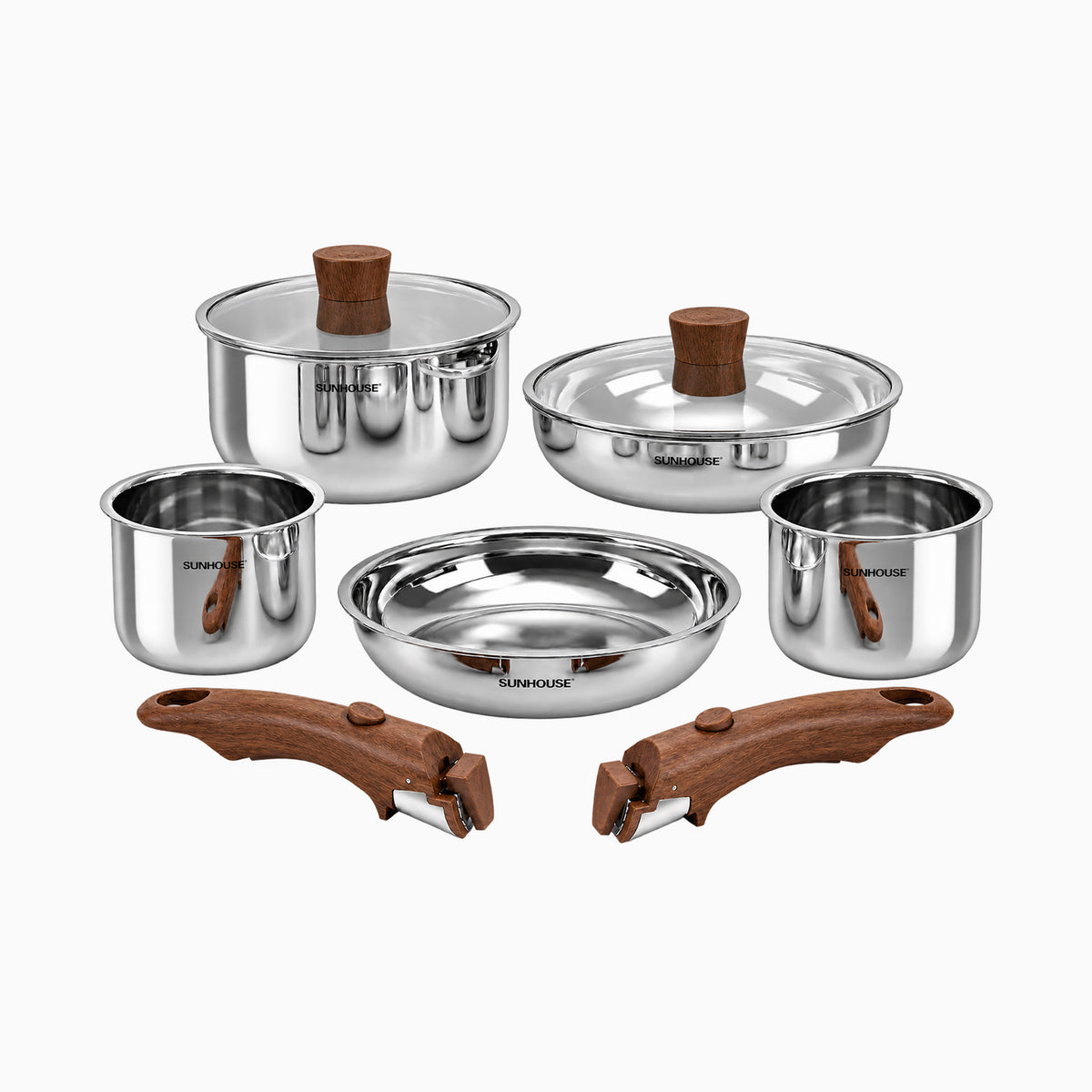 9-piece full-clad stainless steel cookware set with detachable handles 01