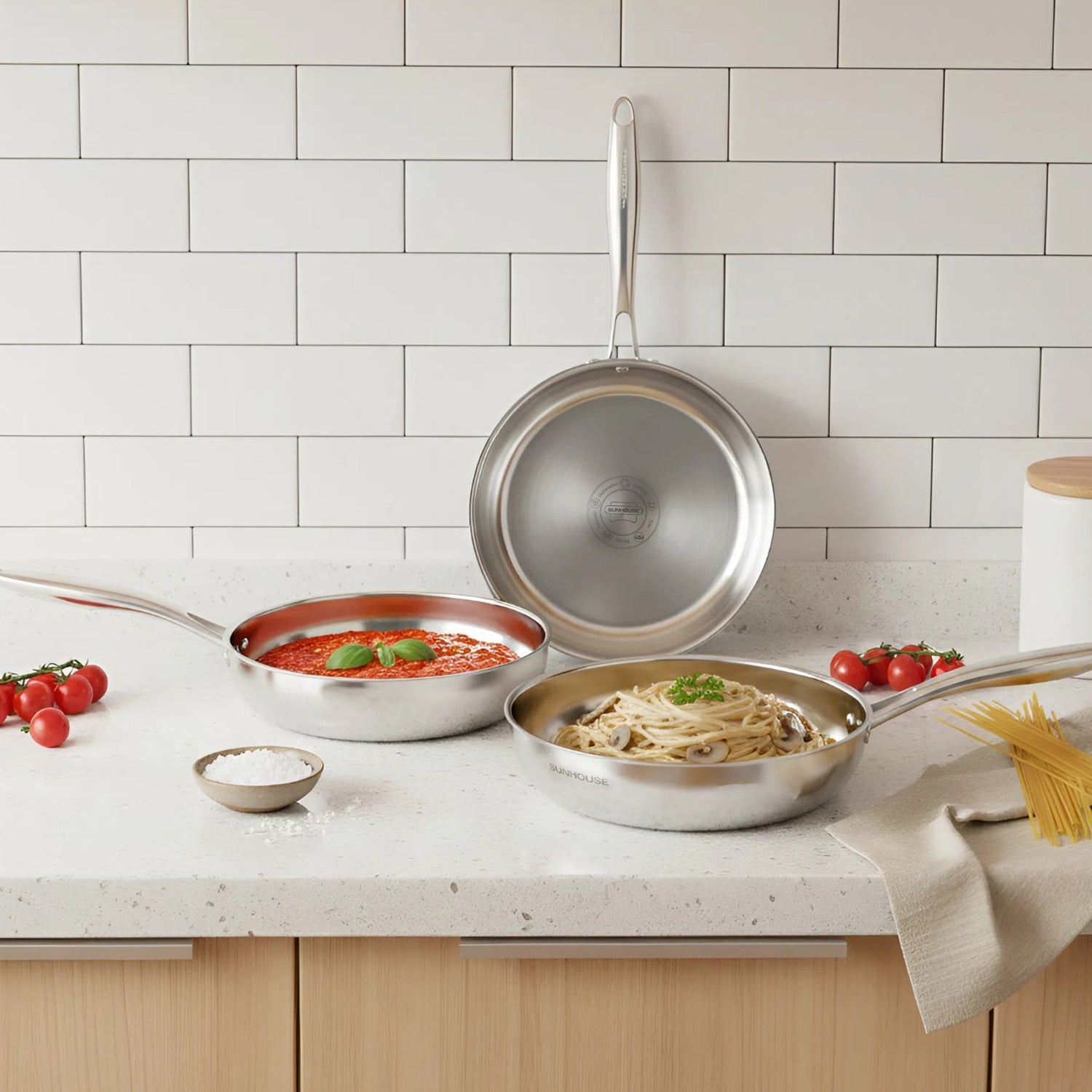 Tri-Ply Stainless Steel Frying Pan Set, 3 Piece Set | Sunhouse Global
