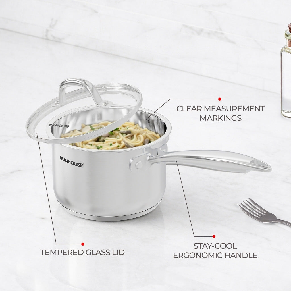 Ergonomic Cool-Touch Handle & Vented Glass Lid