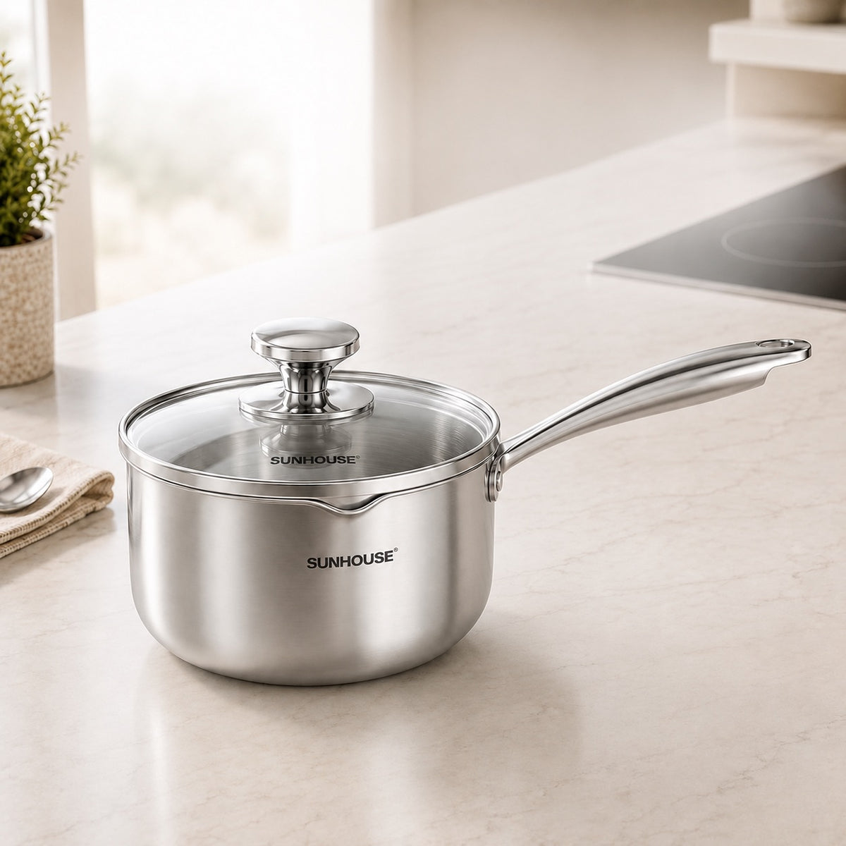  Whole-clad Stainless Steel Saucepan with Pour Sprouts & Strainer Lids 03