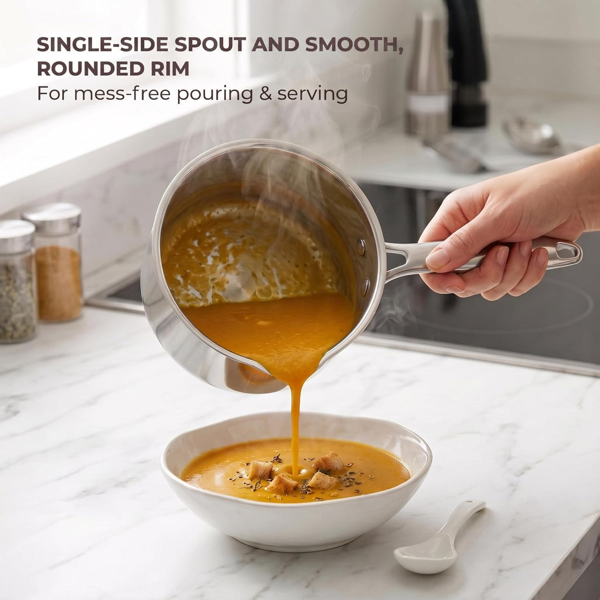  Whole-clad Stainless Steel Saucepan with Pour Sprouts & Strainer Lids 04