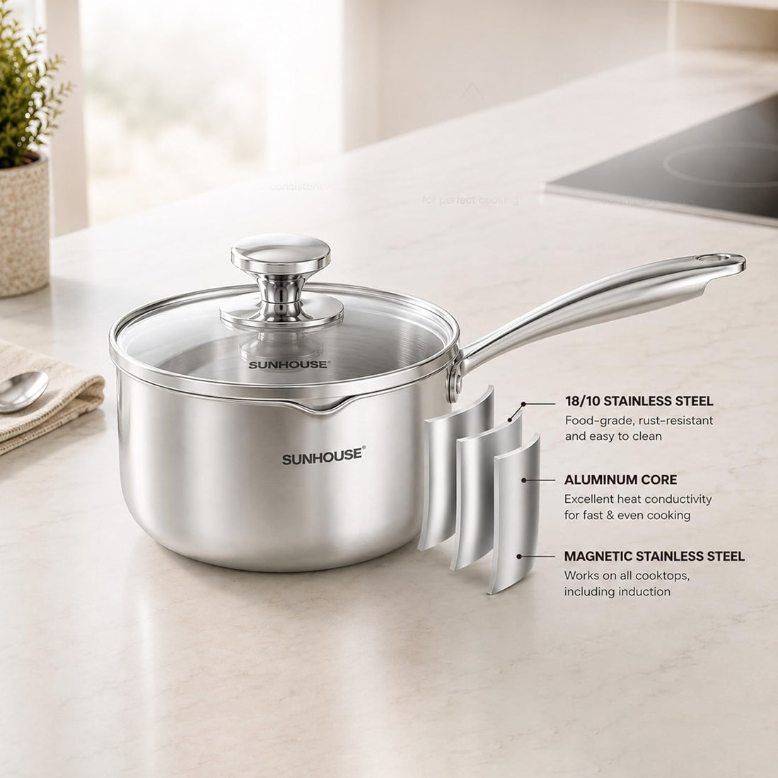 Premium Whole-Clad Stainless Steel Saucepan