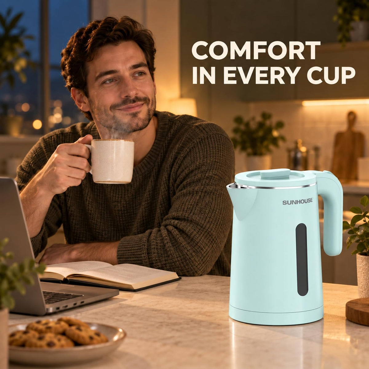 Sunhouse Stainless Steel Electric Kettle 1.8L, Hot Water Tea Kettle, Blue