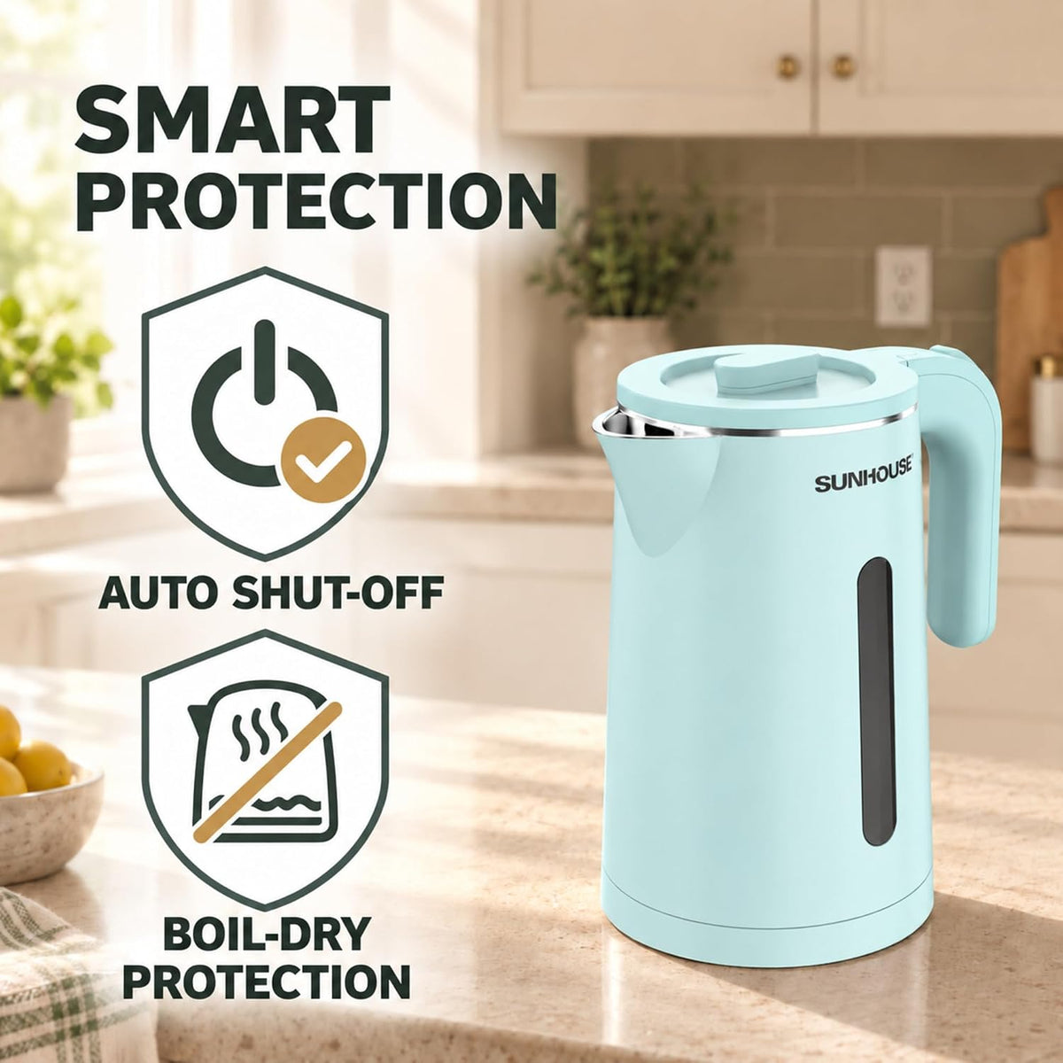 Sunhouse Stainless Steel Electric Kettle 1.8L, Hot Water Tea Kettle, Blue