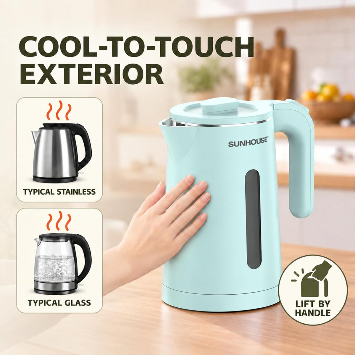 Sunhouse Stainless Steel Electric Kettle 1.8L, Hot Water Tea Kettle, Blue