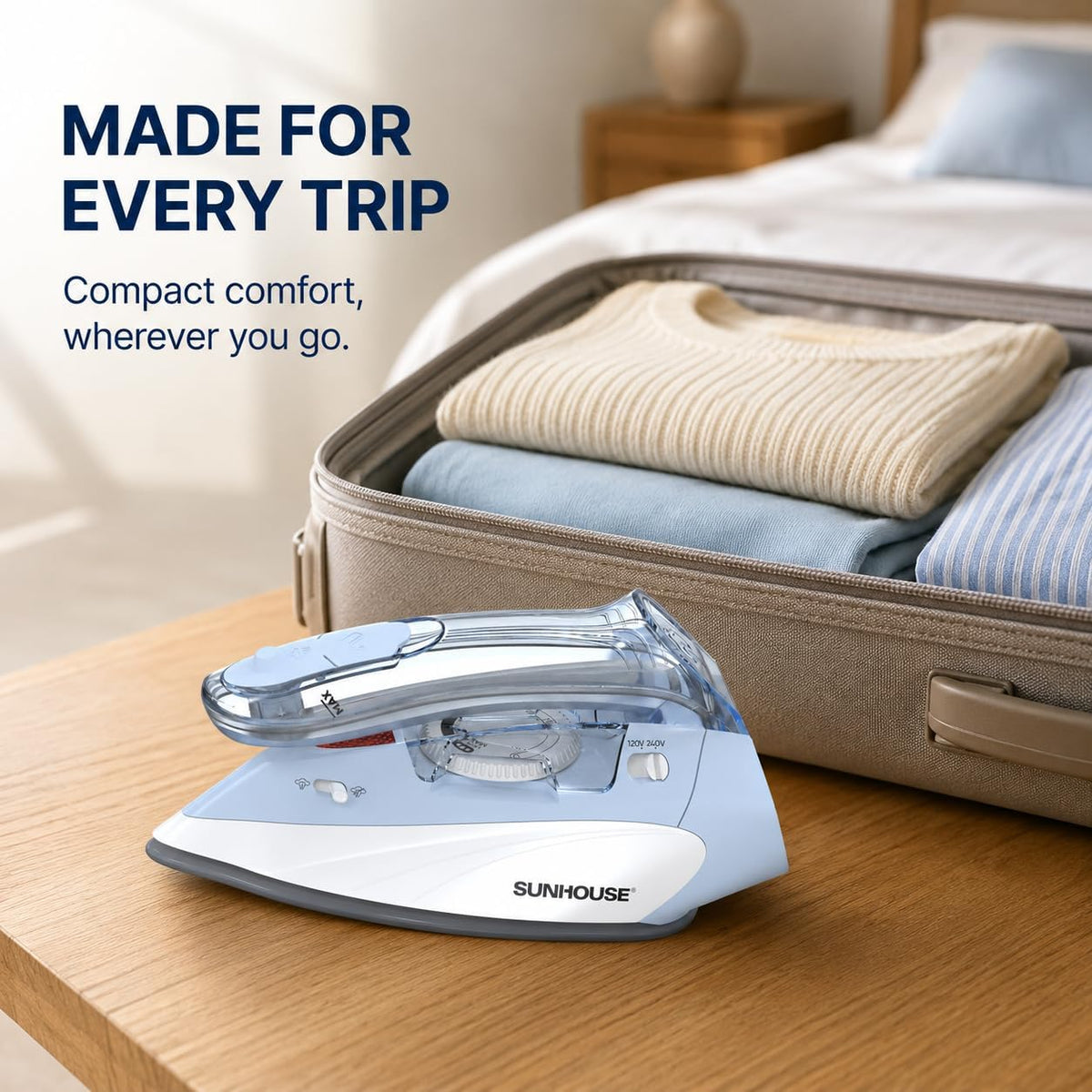 Sunhouse Mini Travel Iron, Dual Voltage 120V/240V Steam Iron for Clothes