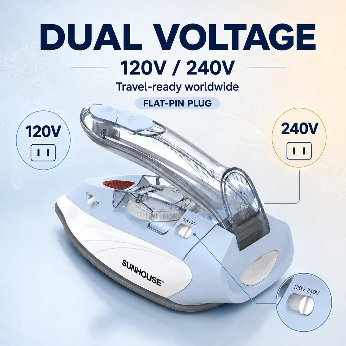 Sunhouse Mini Travel Iron, Dual Voltage 120V/240V Steam Iron for Clothes
