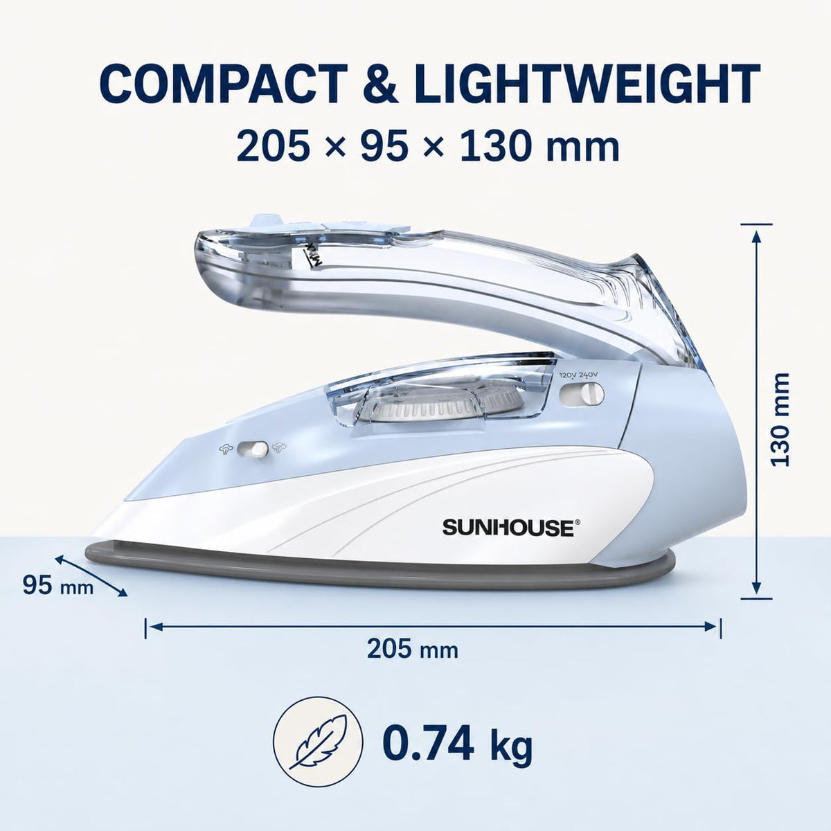 Sunhouse Mini Travel Iron, Dual Voltage 120V/240V Steam Iron for Clothes