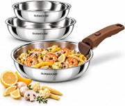 Sunhouse Stainless Steel Frying Pan Set, Detachable Handle, 8/9.5/11 Inch