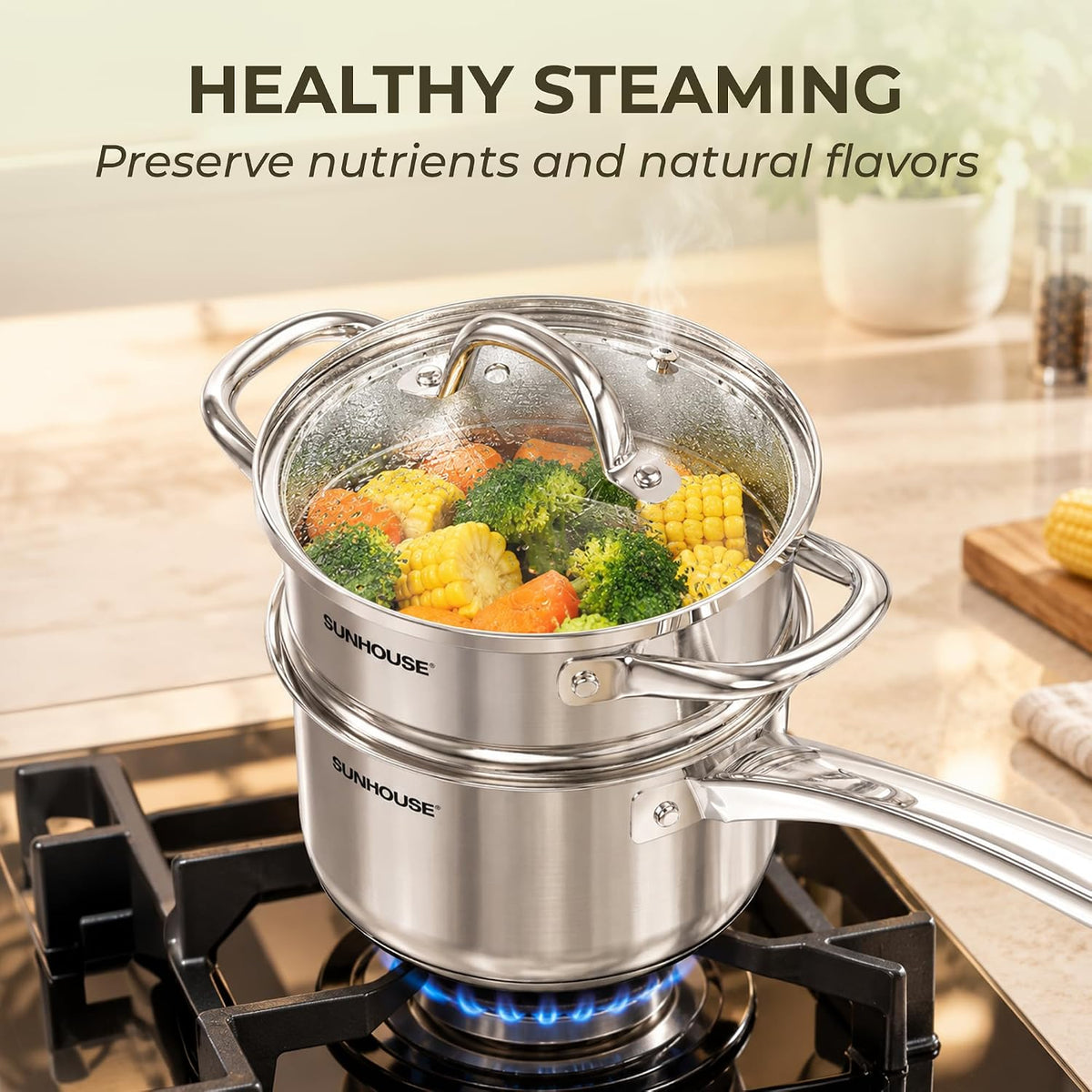 Stainless Steel SaucePan with Steamer Insert AM508-20