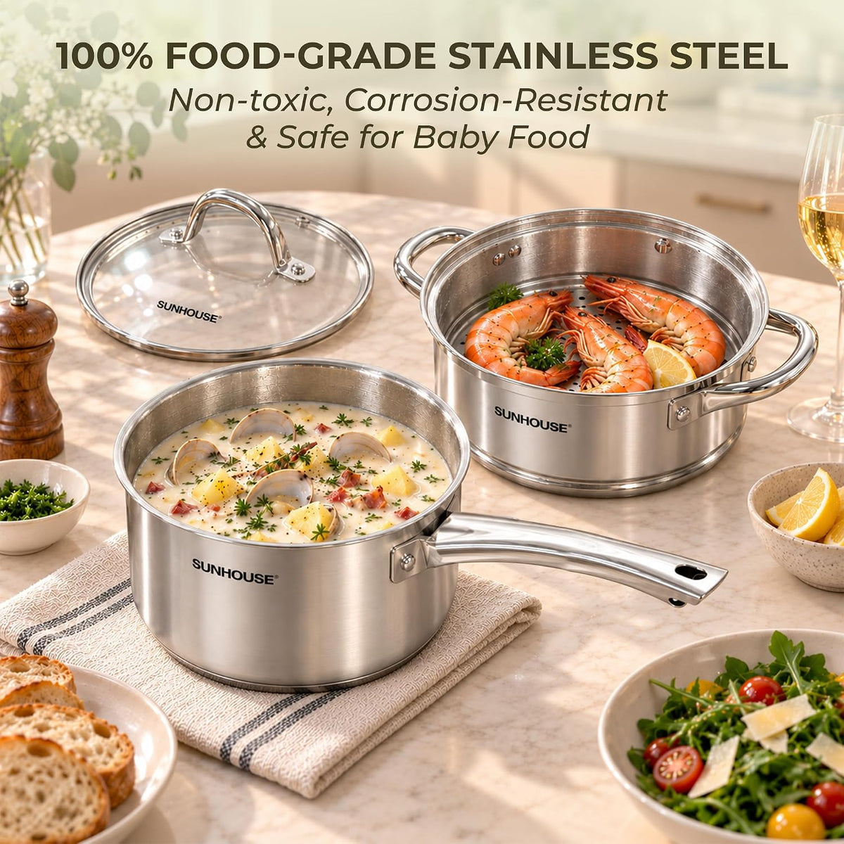 Stainless Steel SaucePan with Steamer Insert AM508-20