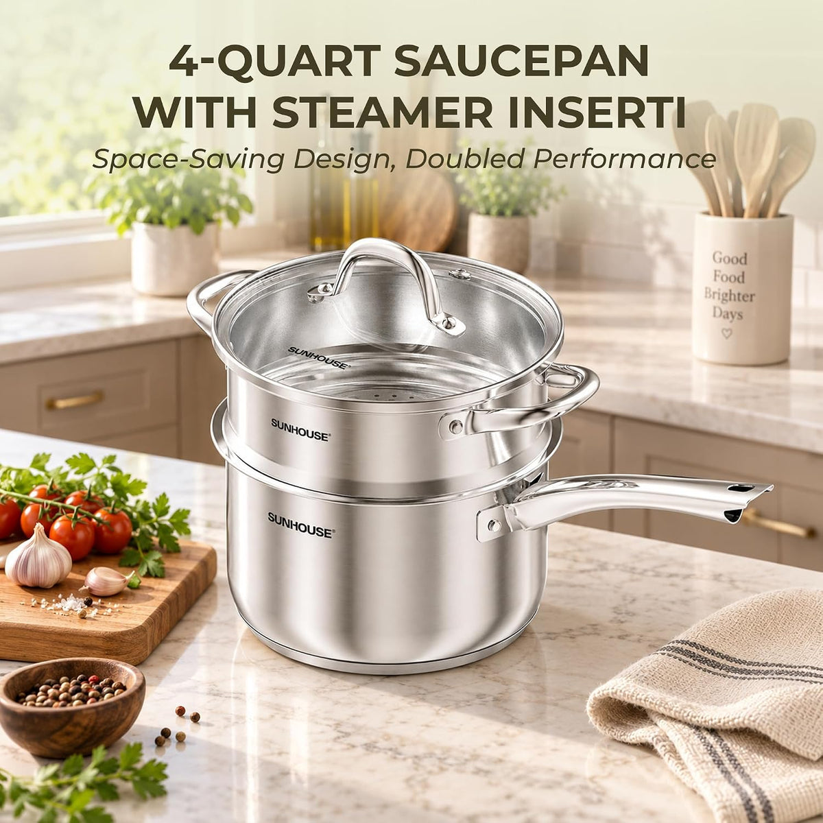 Stainless Steel SaucePan with Steamer Insert AM508-20