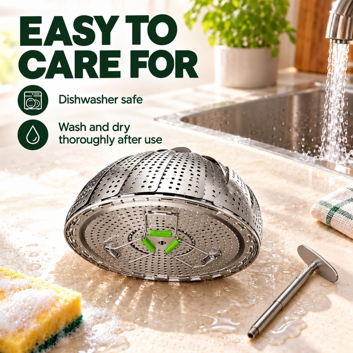 Sunhouse Collapsible Stainless Steel Steamer Basket with Extendable Handle