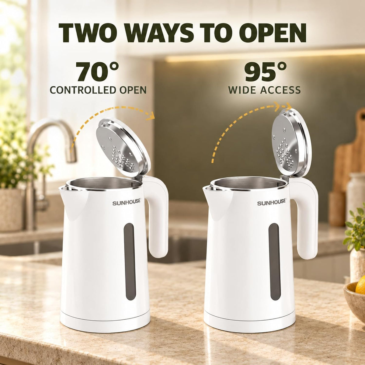 Sunhouse Stainless Steel Electric Kettle 1.8L, Hot Water Tea Kettle, White