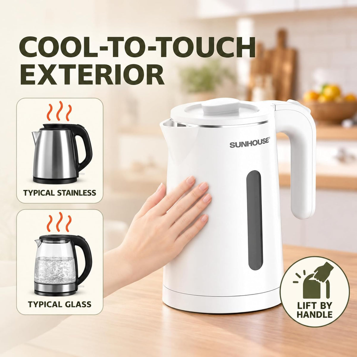 Sunhouse Stainless Steel Electric Kettle 1.8L, Hot Water Tea Kettle, White